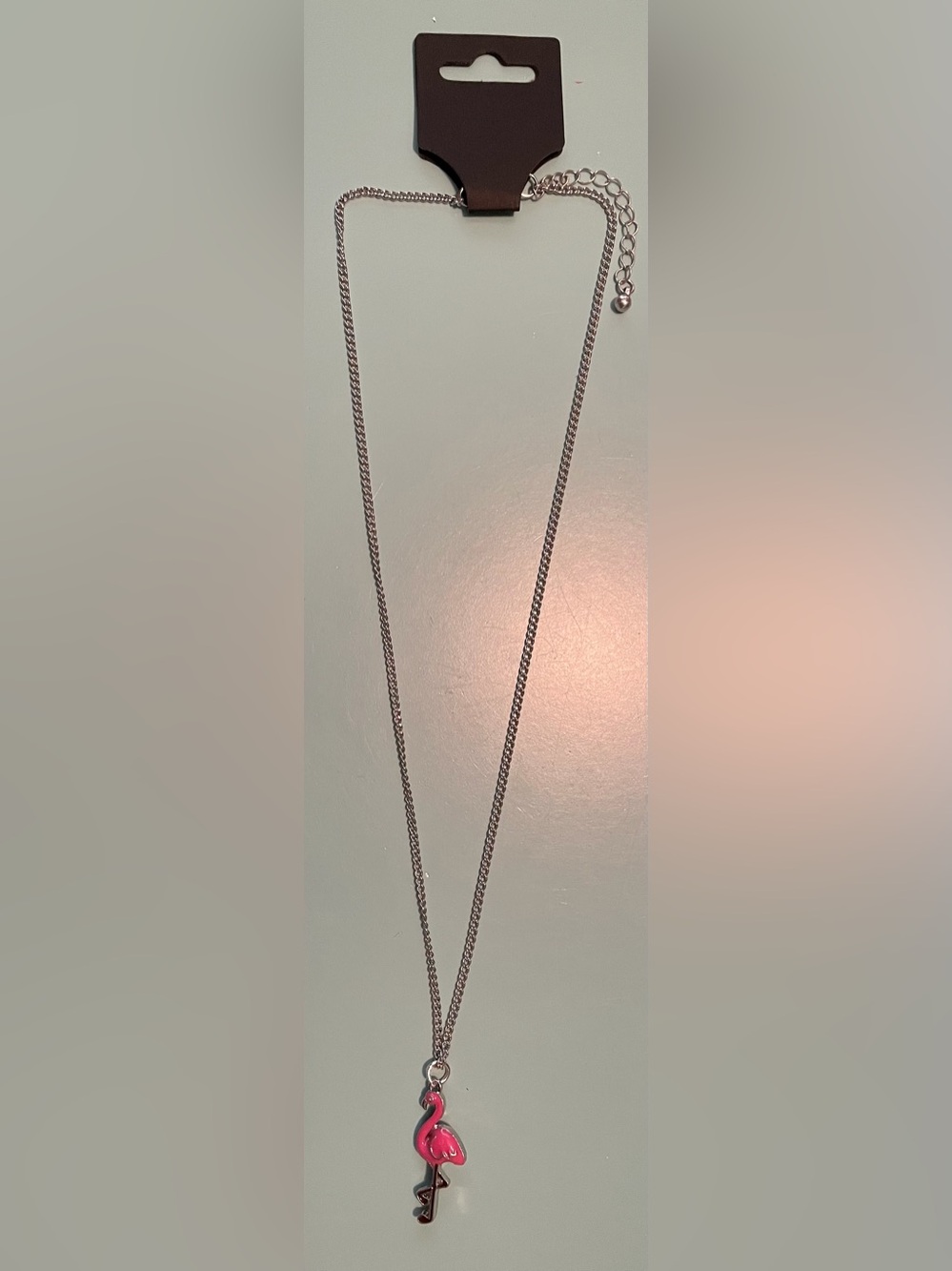 Silver Chain Necklace with Pink Flamingo Pendant
